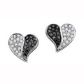 Heart Shaped Black and White Diamond Stud Earrings in 10K White Gold (0.28 CT. T.W.)